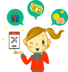 キャッシュレス決済　アニメキャラ女子