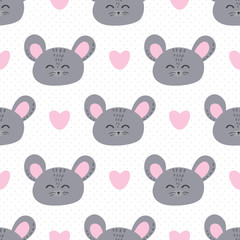Mouse and love seamless background.