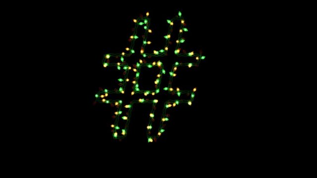 Blinking Christmas lights typeface with separate alpha channel, the character  hashtag