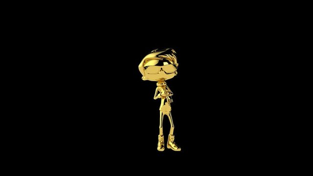 Golden boy doing a silly dance, seamless loop, Alpha Channel