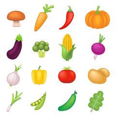 Vegetables Vector Icons Set on White Background - 308024428