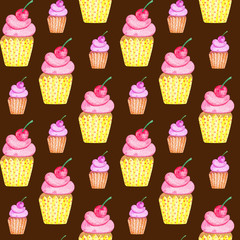 watercolor seamless pattern of cakes