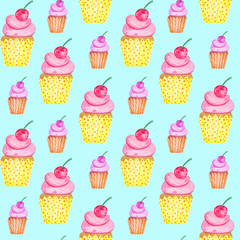 watercolor seamless pattern of cakes