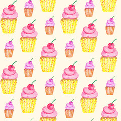 watercolor seamless pattern of cakes