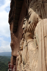 Maijishan Cave-Temple Complex in Tianshui , Gansu Province , China. Artistic treasures of Maiji...