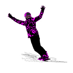 Plakat The girl the snowboarder, the drawing, neon