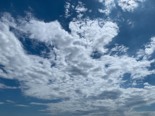 View of big clouds and blue sky.