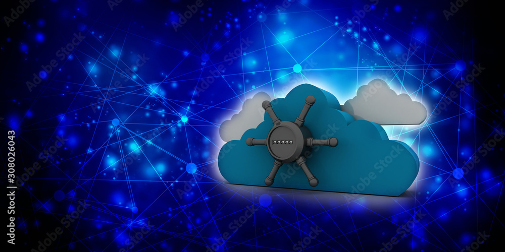Poster 3d rendering cloud computing, security