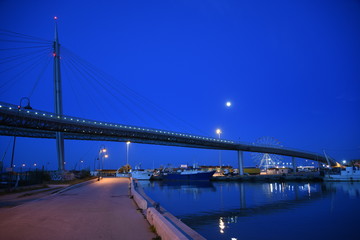 Beautiful View from Ponte del Mare in Pescara by Night in Abruzzo, Italy