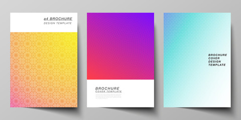 Naklejka premium The vector layout of A4 format modern cover mockups design templates for brochure, magazine, flyer, booklet, annual report. Abstract geometric pattern with colorful gradient business background.