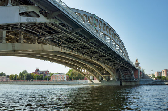 Moscow, Russia - August 20, 2017: St. Andrew's bridge across the Moscow River, view from Gorky Park