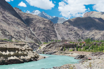 Ladakh, India - Jun 28 2019 - Indus River view from Between Alchi and Rizong Monastery in Ladakh,...