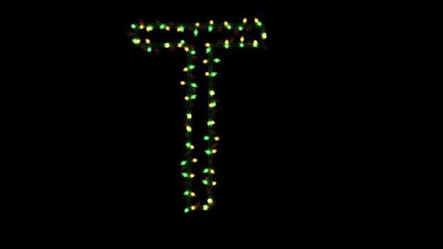 Blinking Christmas lights typeface with separate alpha channel, the character  T
