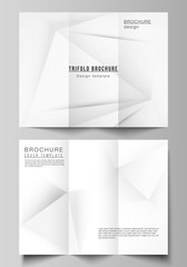 Vector layouts of covers design templates for trifold brochure, flyer layout, book design, brochure cover, advertising mockups. Halftone effect decoration with dots. Dotted pop art pattern decoration.