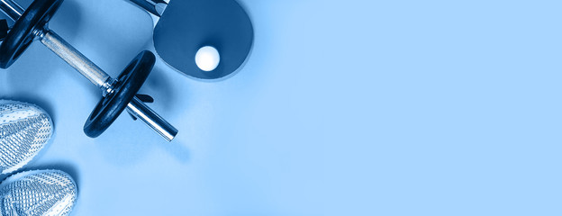 Fitness equipment and space for text.