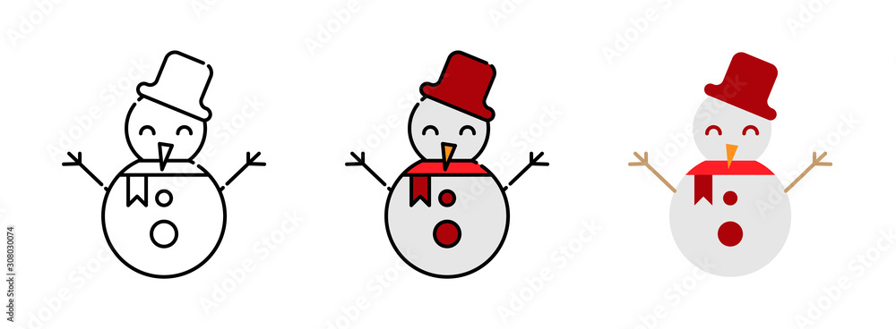 Poster snowman icon set isolated on white background for web design