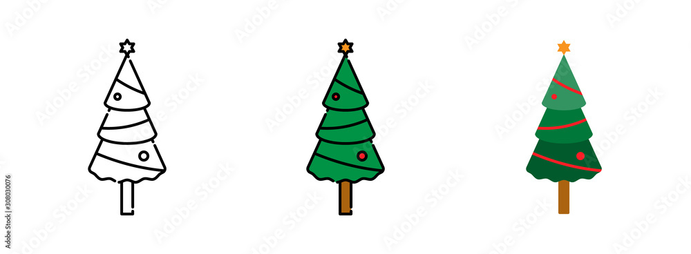 Poster christmas tree icon set isolated on white background for web design