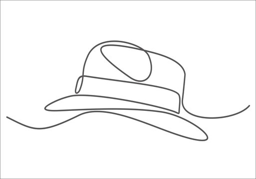 Continuous single drawn one line men hat hand-drawn picture silhouette. Line art. 
