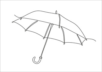 Classic elegant opened umbrella continuous one line drawing minimalism design isolated on white background