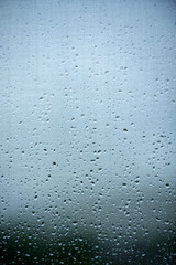 Raindrops on a mosquito net. Mosquito net on a window with a curtain. Vertical background
