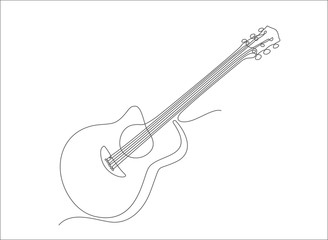 Classical acoustic guitar one line art. Line illustration. Minimalist print. Black and white. 