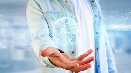 Connected earth globe concept icon on a futuristic interface