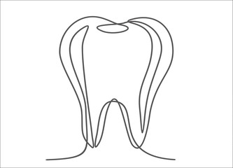 Tooth continuous one line drawing minimalism design isolated on blue background