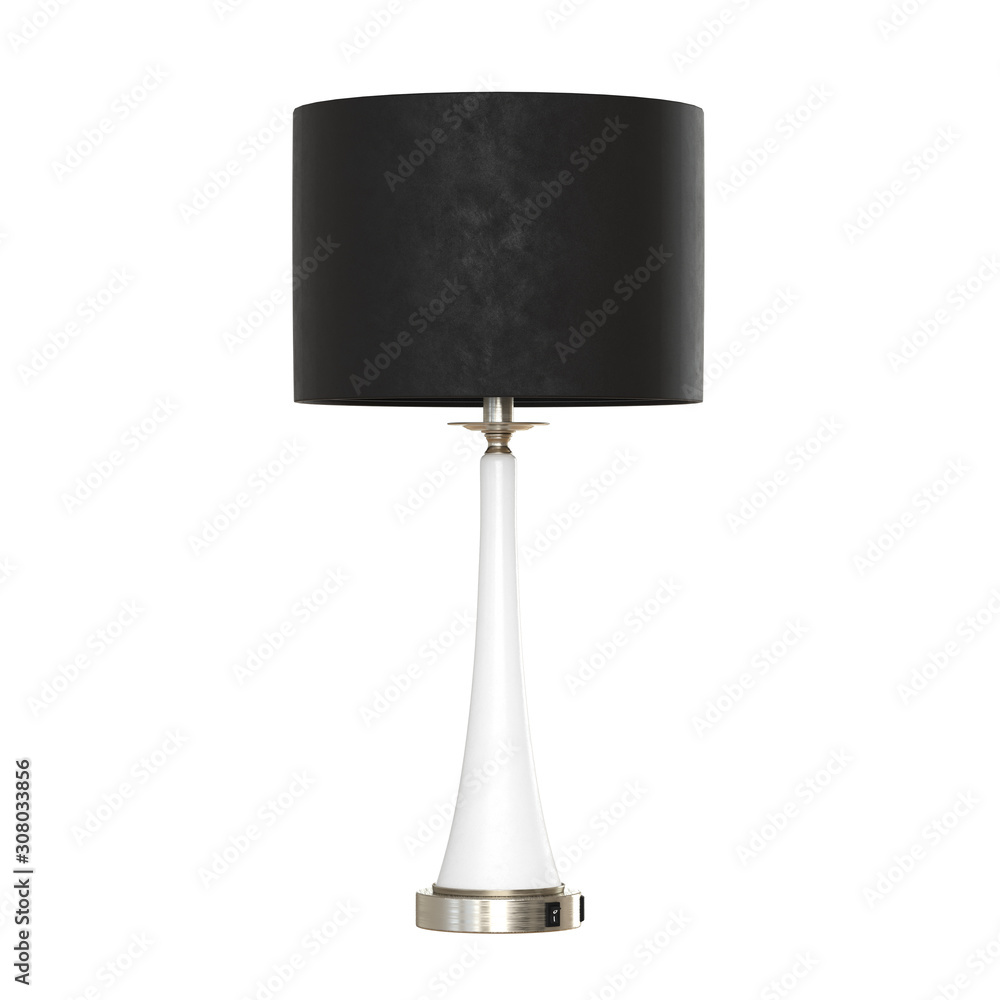 Poster round table lamp with a black lampshade glass base on an isolated background. 3d rendering