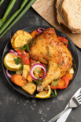 The delicious piece of chicken roasted legs