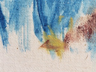 Detail from oil painting of palm trees by a shack, plein air