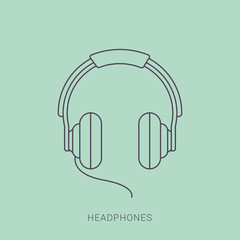 Headphone headset icon in flat style