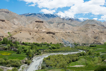Ladakh, India - Jun 29 2019 - Beautiful scenic view from Between Lamayuru and Kargil in Ladakh, Jammu and Kashmir, India.