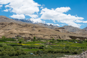 Fototapeta na wymiar Ladakh, India - Jun 29 2019 - Beautiful scenic view from Between Lamayuru and Kargil in Ladakh, Jammu and Kashmir, India.