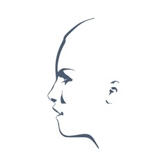 Face side view. Elegant silhouette of a female head. Surprised beautiful woman with open mouth.