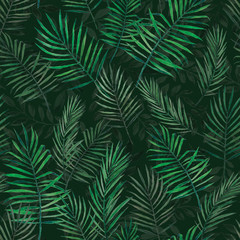 illustration stock modèle sans couture de feuilles de palmier. jungle tropicale. Modèle sans couture aquarelle de feuilles exotiques. couleurs sombres. pour papier peint textile d& 39 emballage