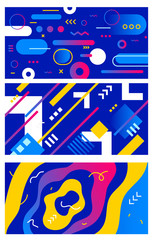 Creative vector set of abstract illustration with wave shape and geometric element on blue color background.