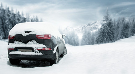 Black car of snow with free space for your decoration. 
