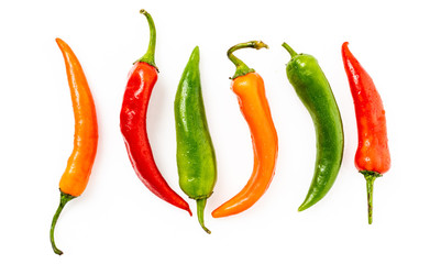 Red and Green hot chilli peppers. Food background 