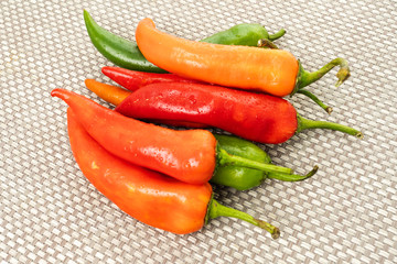 Red, green chilli peppers isolated on a white background