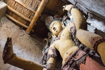 Ladakh, India - Jun 30 2019 - Buddha Statue at Sumda Chun Monastery in Leh, Ladakh, Jammu and Kashmir, India. The Monastery was originally built in 10-11th century.