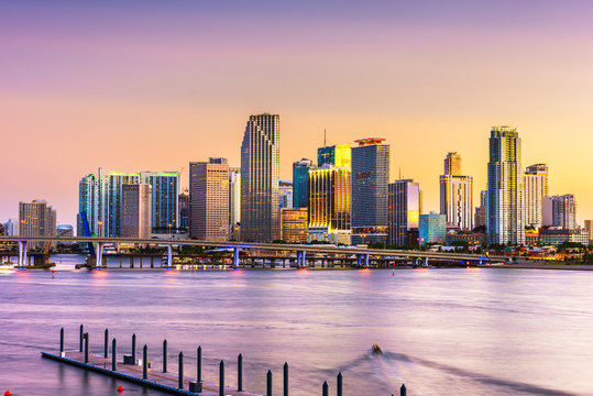 Miami, Florida, USA skyline on Bisayne Bay