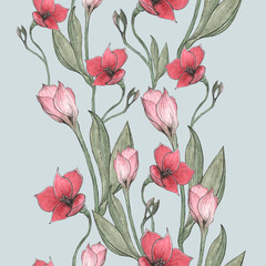 Flower pattern with red and pink flowers. Design for backgrounds, wallpapers, covers and packaging.