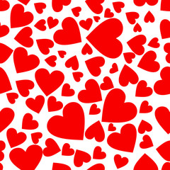 Seamless pattern of red heart on white background. Use for decorative paper, textiles and various ornaments.