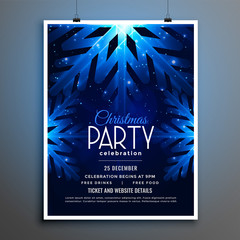 christmas party blue snowflakes flyer template design