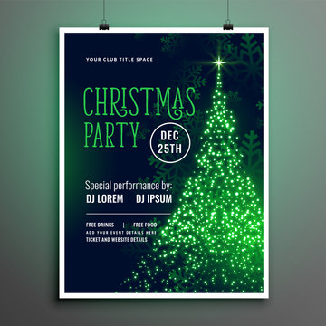 christmas party sparkle tree green flyer template design
