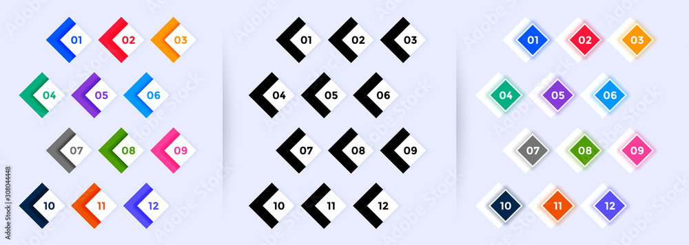 Wall mural modern bullet points big set from number one to twelve
