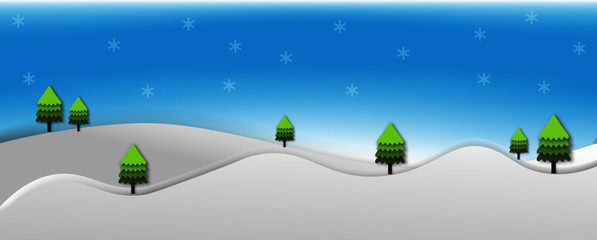 Green tree with blue sky and snow backbround