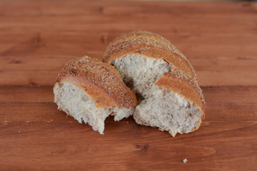 rustic bread on a wooden table	