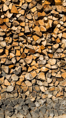 Stack of firewood in front of house