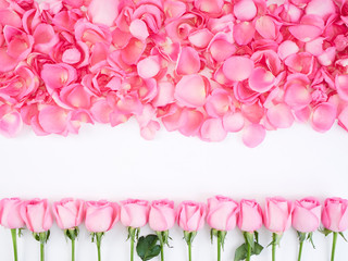 Flower frame made of pink roses